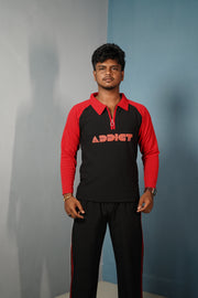 Men's Full Sleeve Polo T-Shirt ADDICT Printed-Black